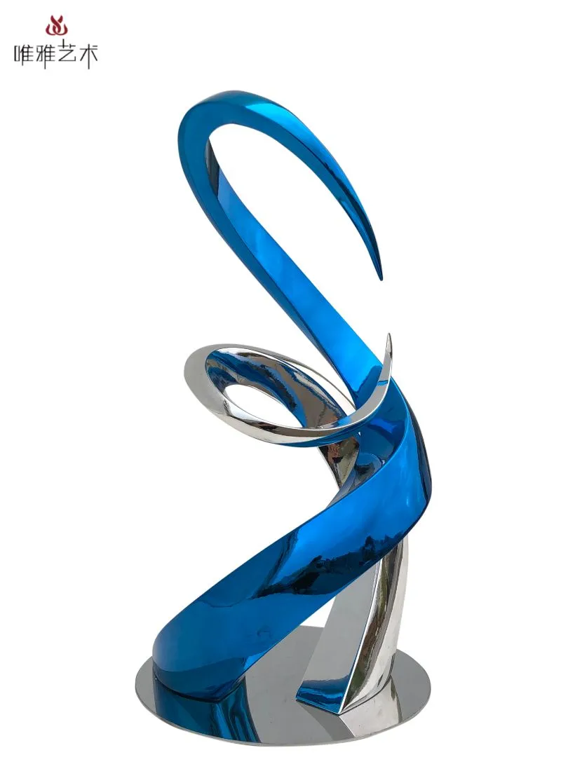 Existing Weiya catalogue image of a blue and reflective silver curved sculpture form
