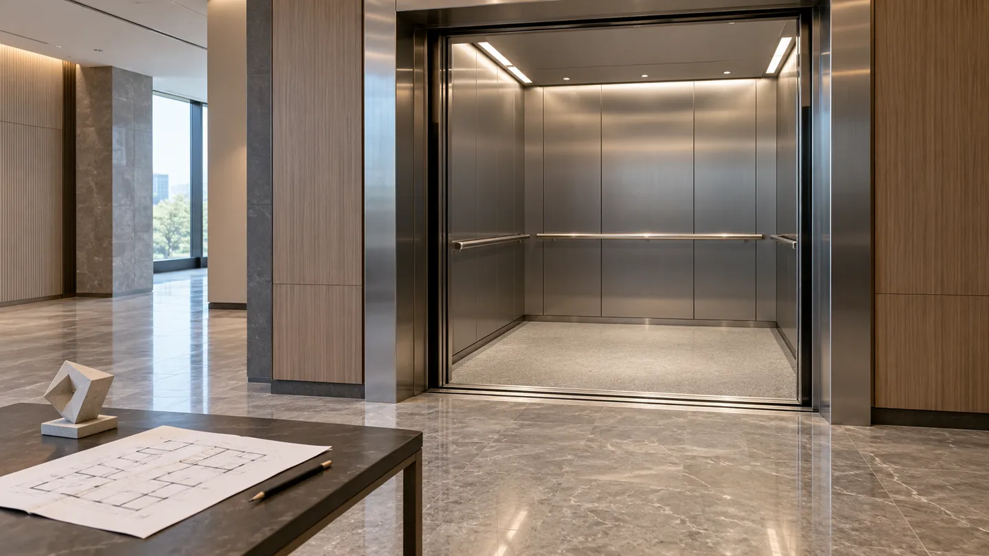 AI concept of an empty service lift with its open doorway and unobstructed approach visible