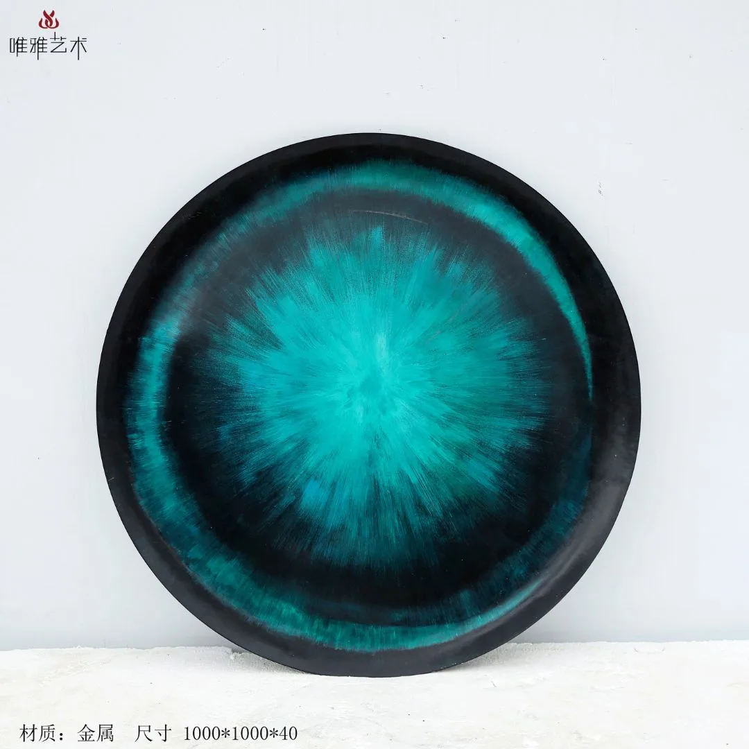 Existing Weiya catalogue photograph of a circular hanging-art reference with a dark rim and turquoise centre