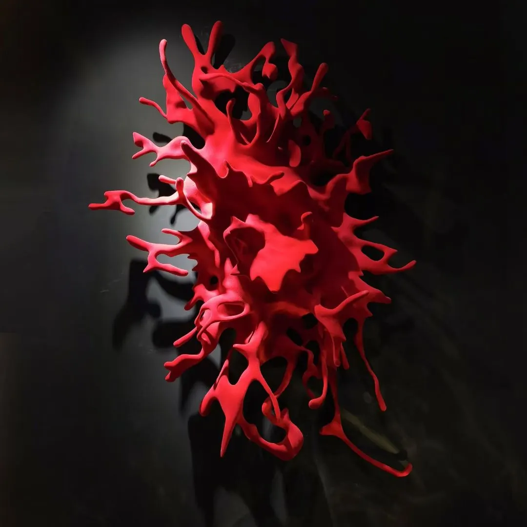Lightweight fiberglass pendant sculpture cluster suspended indoors